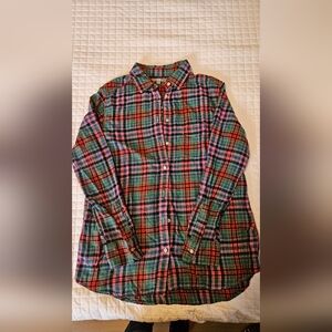 Uniqlo Women's Red and Green Plaid Shirt